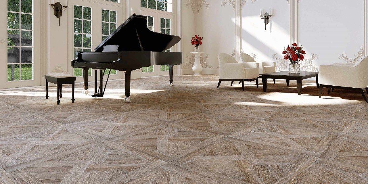 Grand piano room with bespoke parquet flooring — Timberzone Studio